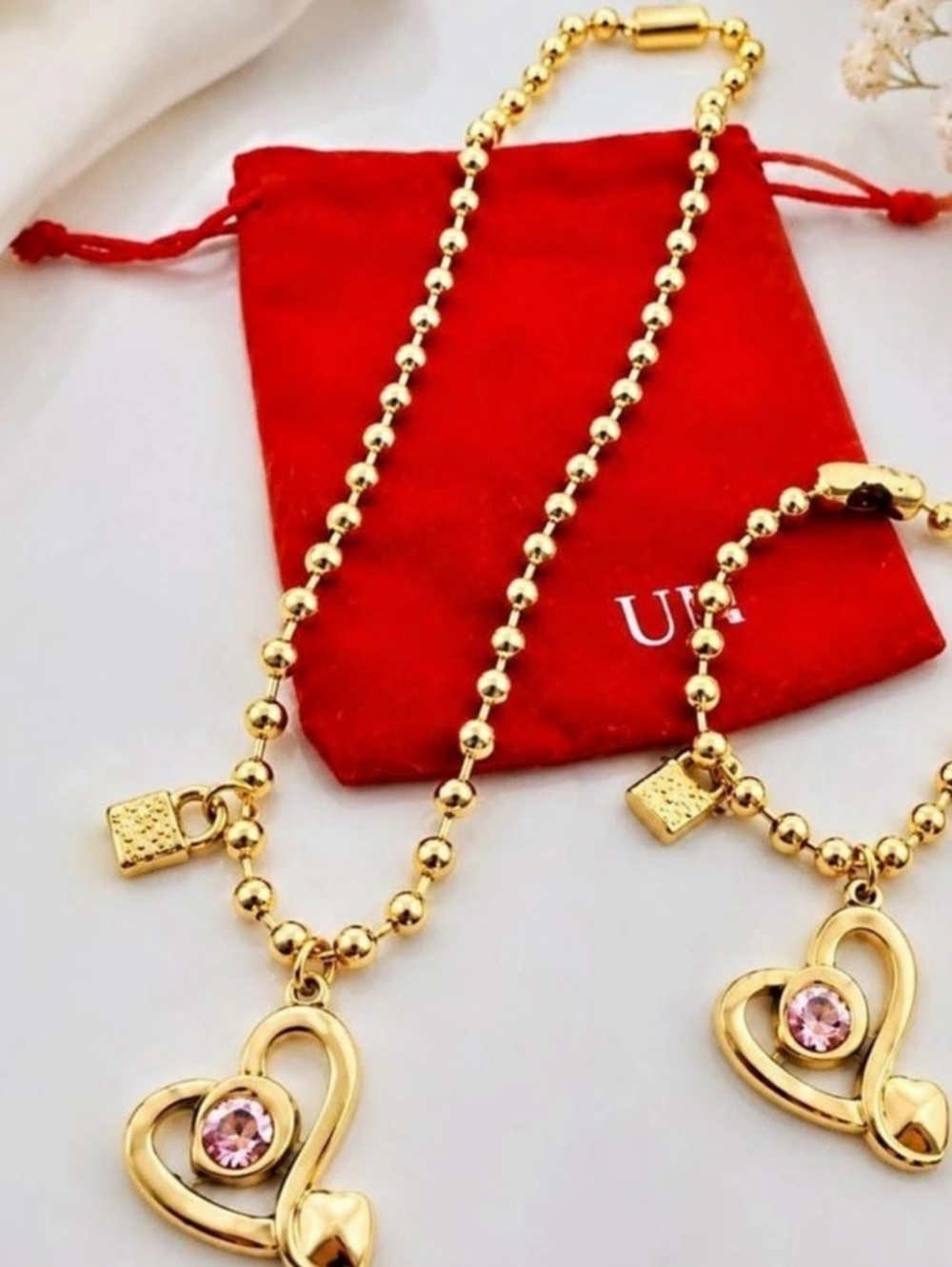 Heart Pendant Necklace & Bracelet in Gold
